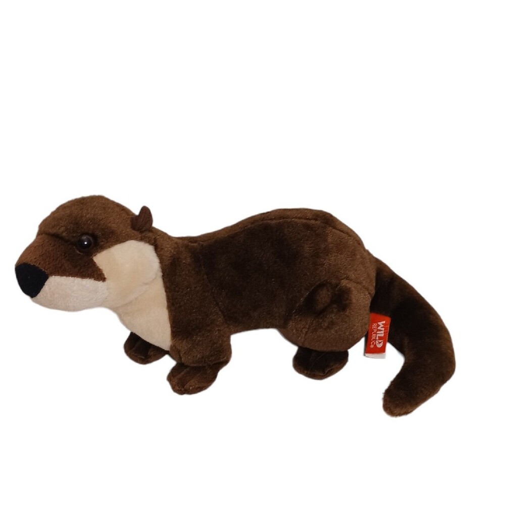 Wild Republic River Otter Stuffed Animal Plush Brown Light Tan White Realistic